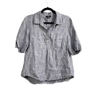 Lord & Taylor Linen Short Sleeve Oversized Blouse Blue L